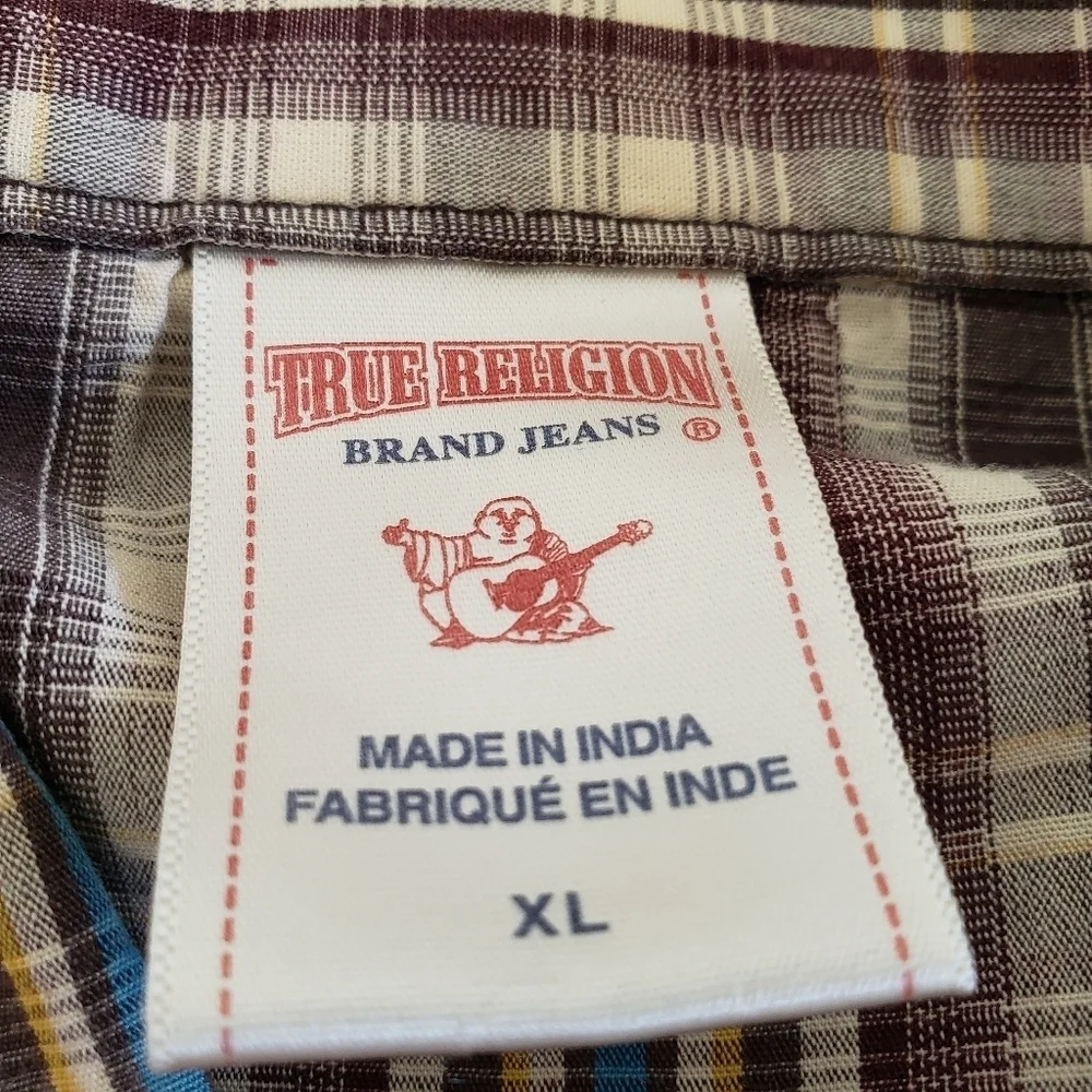 True Religion Rocky Plaid Long Sleeve Snap Shirt Size XL